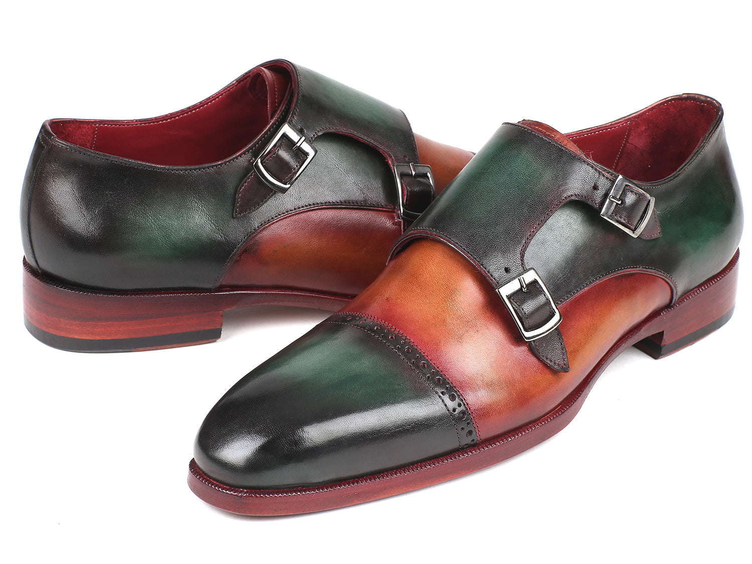 Image of Paul Parkman Captoe Double Monkstraps Green Camel Id 045Gr61 713233927 from Edmene LLC