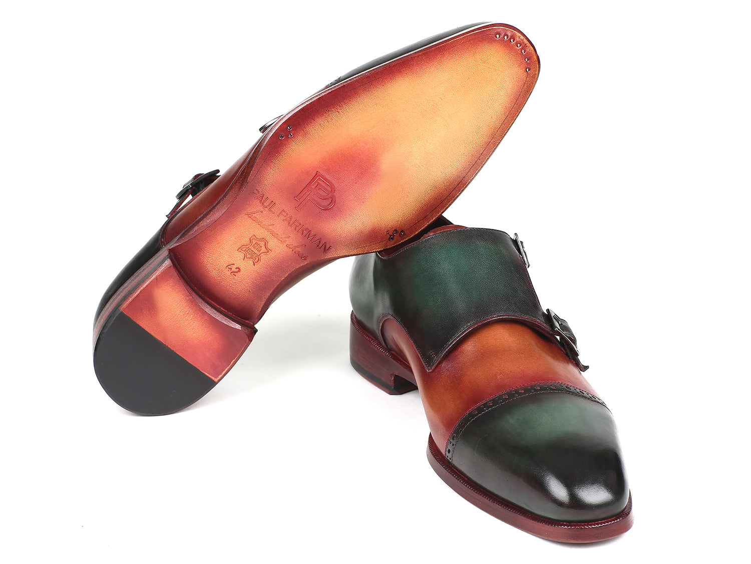 Image of Paul Parkman Captoe Double Monkstraps Green Camel Id 045Gr61 713233927 from Edmene LLC
