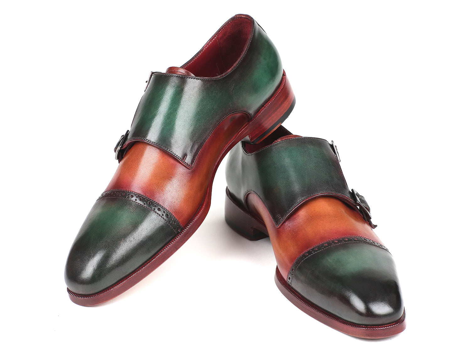 Image of Paul Parkman Captoe Double Monkstraps Green Camel Id 045Gr61 713233927 from Edmene LLC