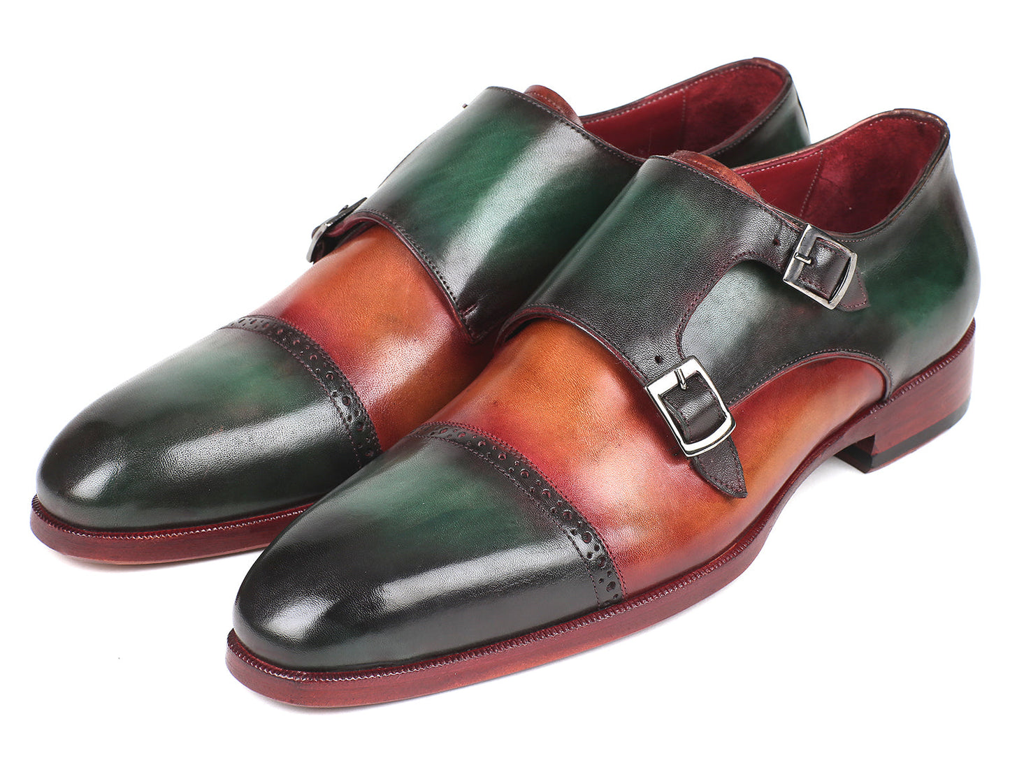 Image of Paul Parkman Captoe Double Monkstraps Green Camel Id 045Gr61 713233927 from Edmene LLC
