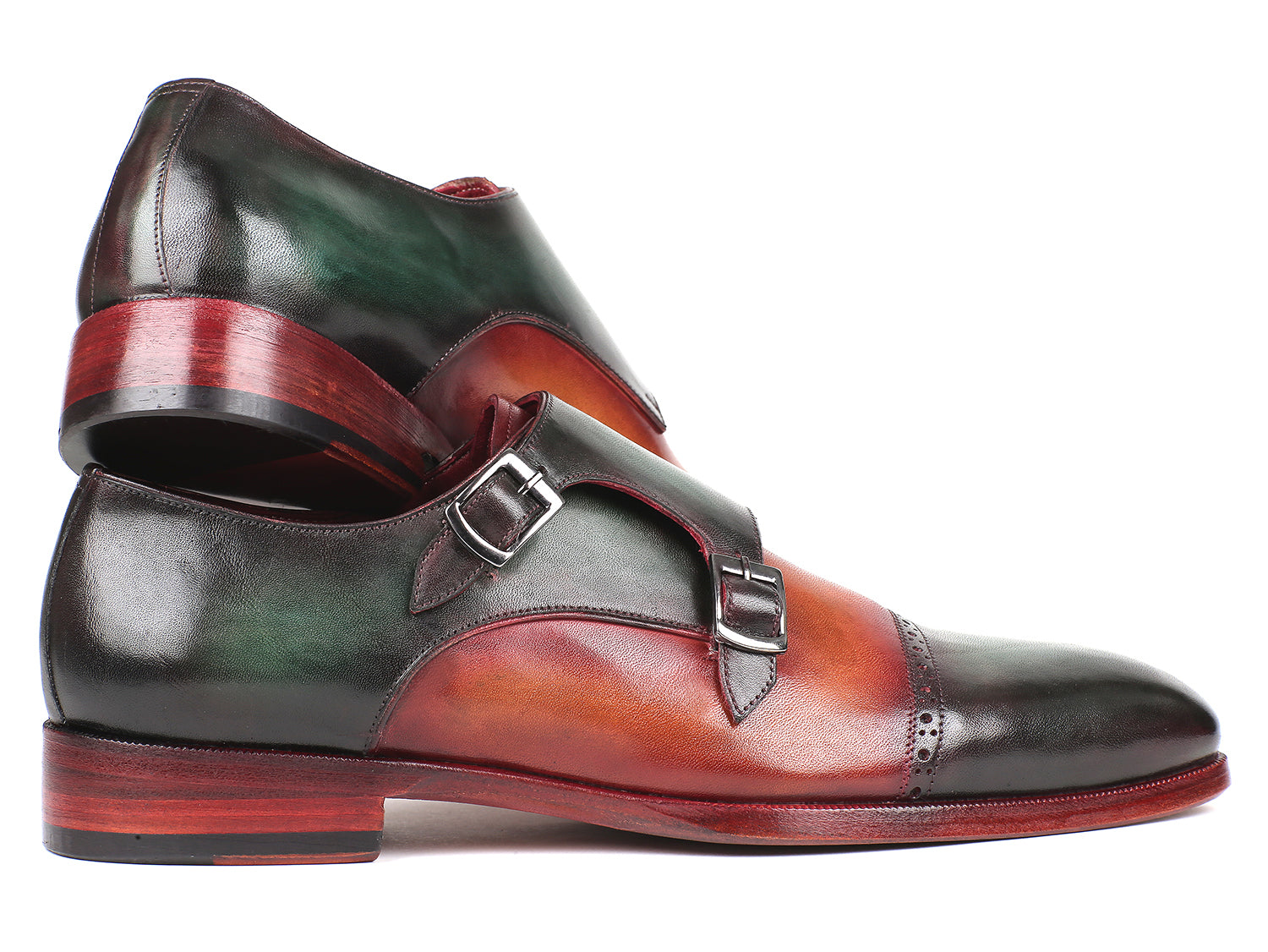 Image of Paul Parkman Captoe Double Monkstraps Green Camel Id 045Gr61 713233927 from Edmene LLC