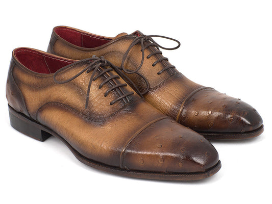 Image of Paul Parkman Men's Genuine Ostrich Captoe Oxfords Camel C... from Edmene LLC