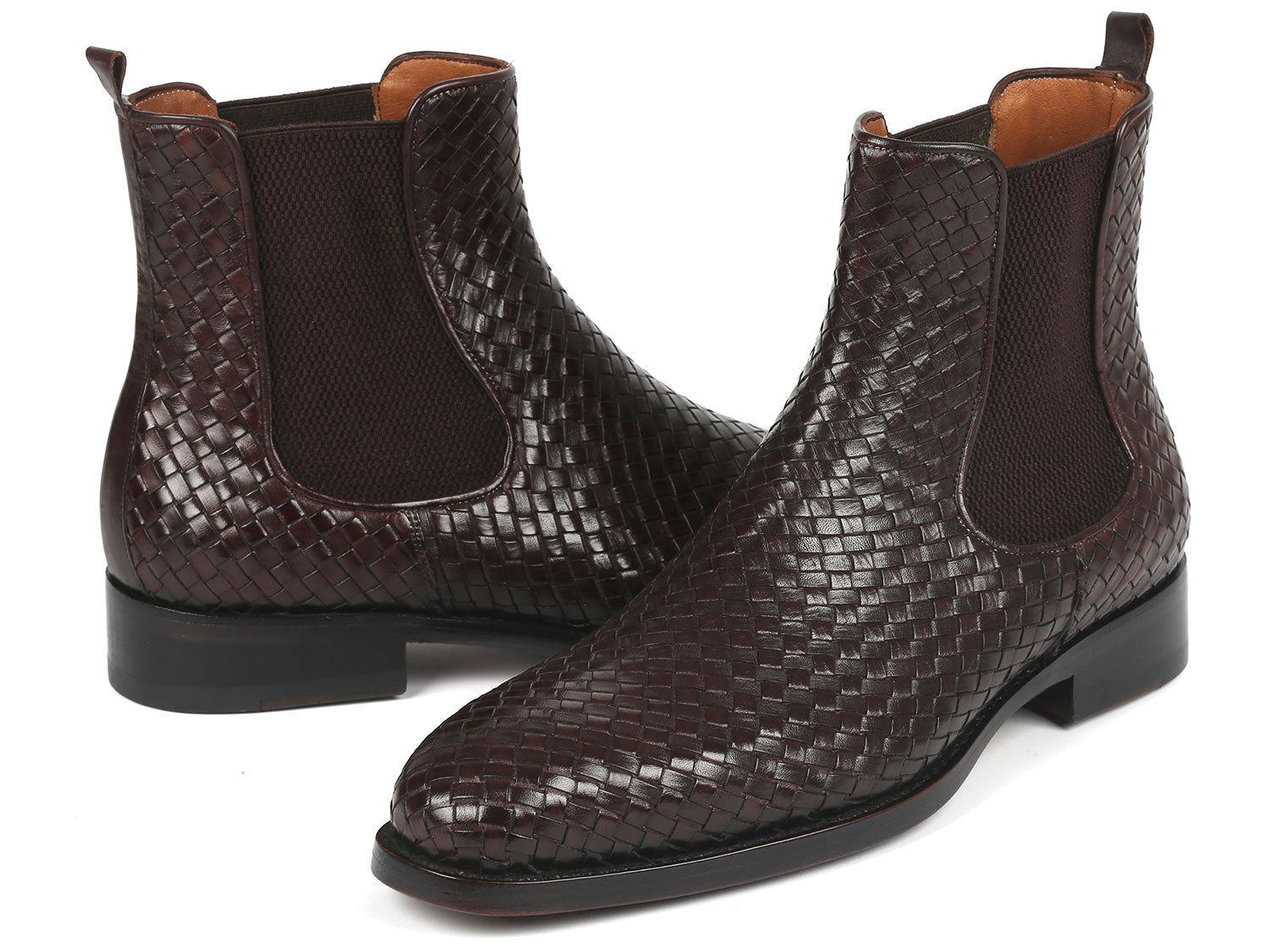 Image of Paul Parkman Dark Brown Woven Leather Chelsea Boots Id 92Wn87 Brw 1150641229 from Edmene LLC