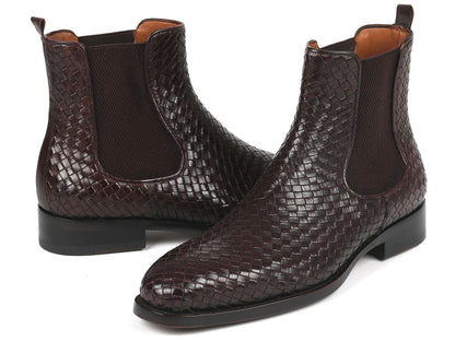 Image of Paul Parkman Dark Brown Woven Leather Chelsea Boots Id 92Wn87 Brw 1150641229 from Edmene LLC