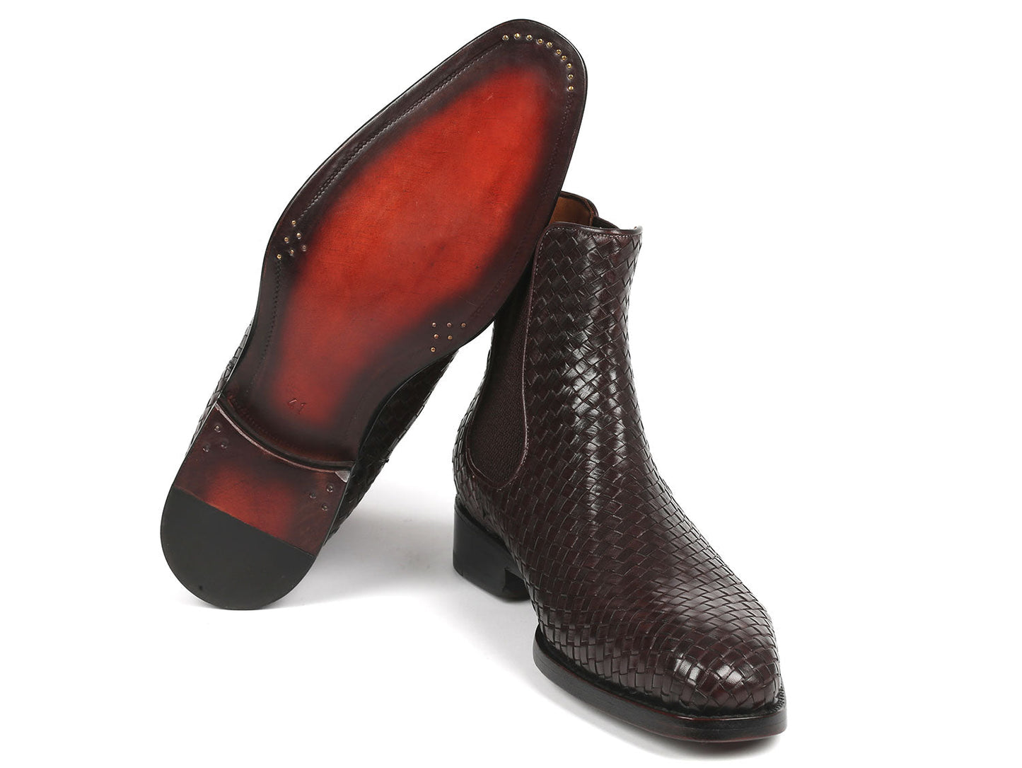 Image of Paul Parkman Dark Brown Woven Leather Chelsea Boots Id 92Wn87 Brw 1150641229 from Edmene LLC