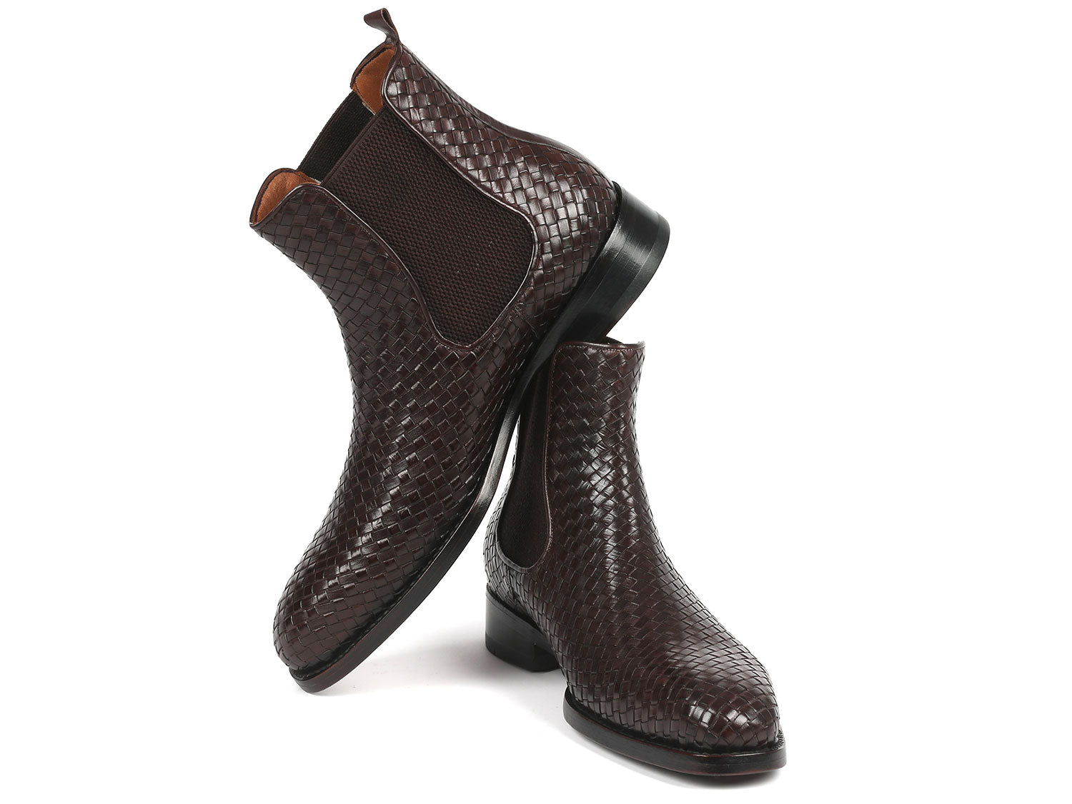 Image of Paul Parkman Dark Brown Woven Leather Chelsea Boots Id 92Wn87 Brw 1150641229 from Edmene LLC