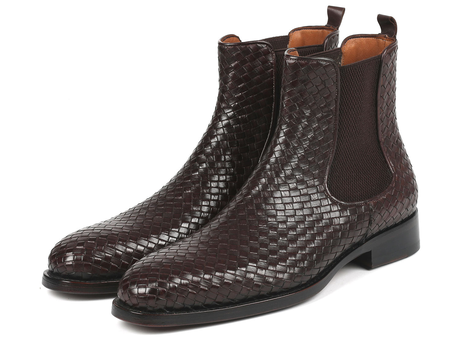 Image of Paul Parkman Dark Brown Woven Leather Chelsea Boots Id 92Wn87 Brw 1150641229 from Edmene LLC