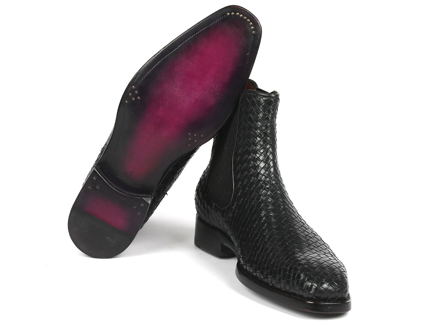 Image of Paul Parkman Black Woven Leather Chelsea Boots Id 92Wn87 Blk 1494684239 from Edmene LLC