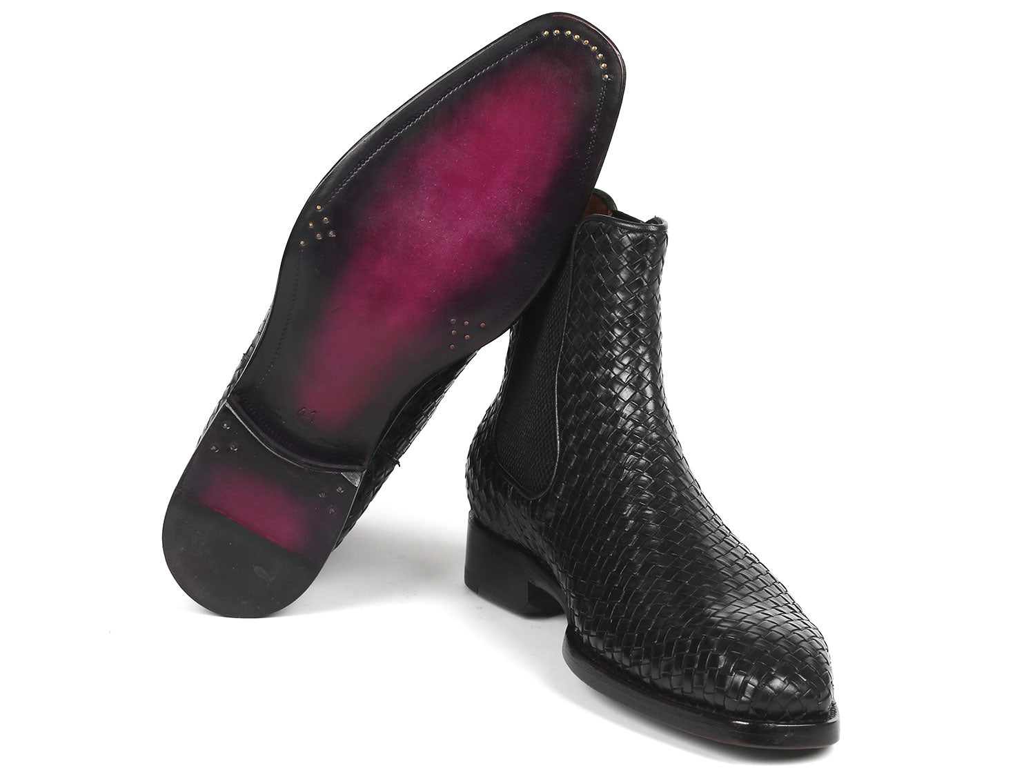 Image of Paul Parkman Black Woven Leather Chelsea Boots Id 92Wn87 Blk 1494684239 from Edmene LLC