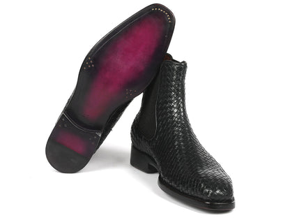 Image of Paul Parkman Black Woven Leather Chelsea Boots Id 92Wn87 Blk 1494684239 from Edmene LLC