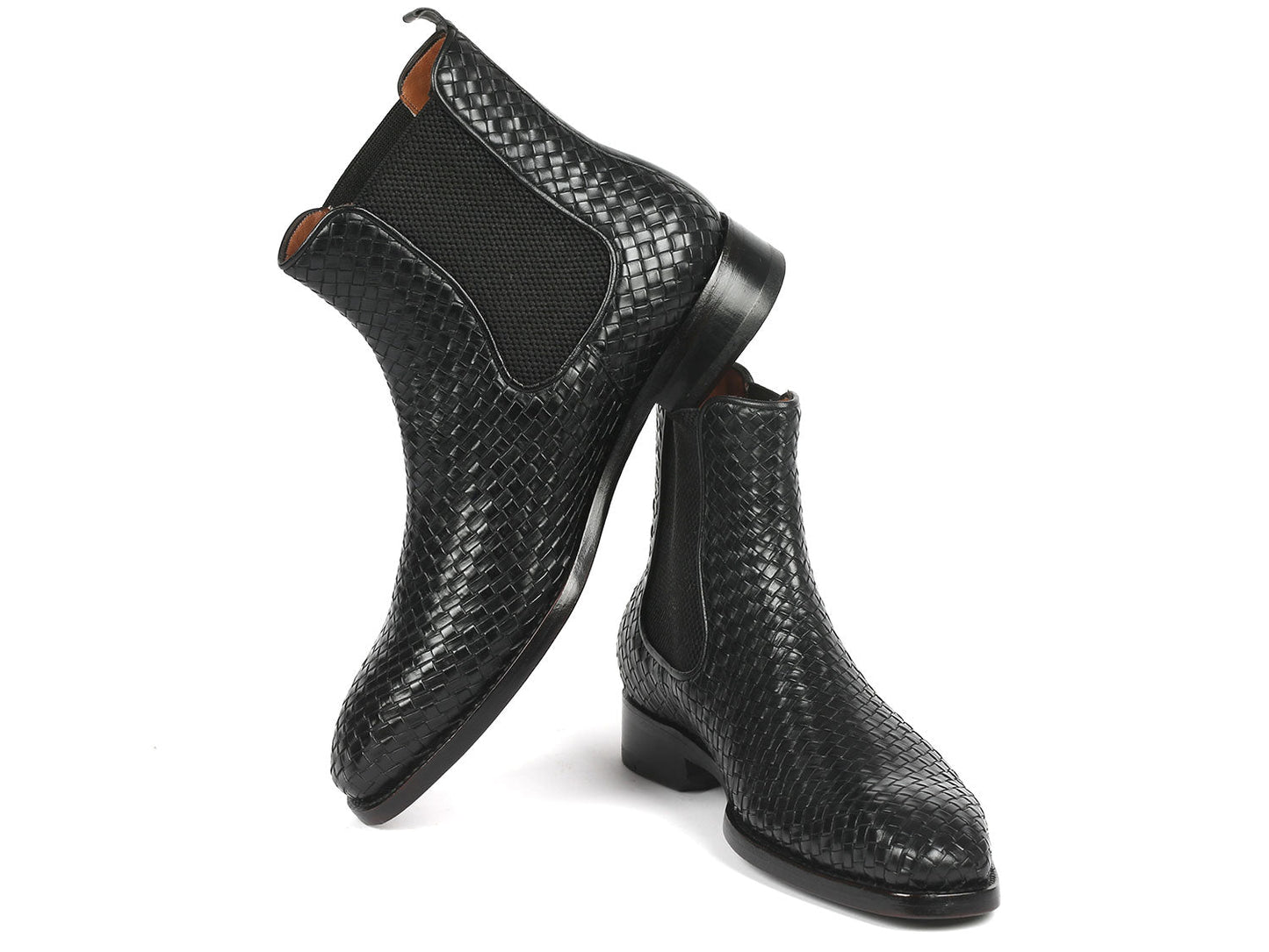 Image of Paul Parkman Black Woven Leather Chelsea Boots Id 92Wn87 Blk 1494684239 from Edmene LLC