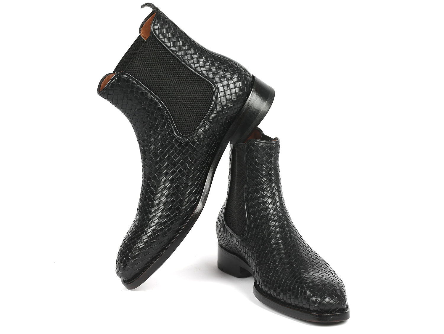Image of Paul Parkman Black Woven Leather Chelsea Boots Id 92Wn87 Blk 1494684239 from Edmene LLC