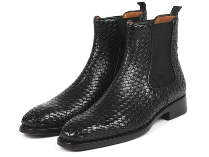 Image of Paul Parkman Black Woven Leather Chelsea Boots Id 92Wn87 Blk 1494684239 from Edmene LLC