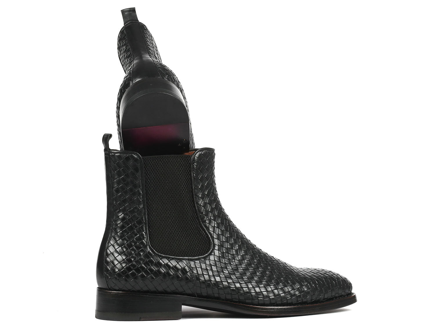 Image of Paul Parkman Black Woven Leather Chelsea Boots Id 92Wn87 Blk 1494684239 from Edmene LLC