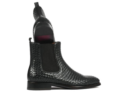 Image of Paul Parkman Black Woven Leather Chelsea Boots Id 92Wn87 Blk 1494684239 from Edmene LLC