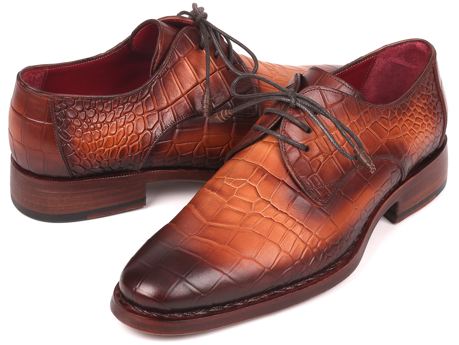 Image of Paul Parkman Brown Crocodile Embossed Calfskin Goodyear Welted Derby Shoes Id 5286Brw 106858732 from Edmene LLC