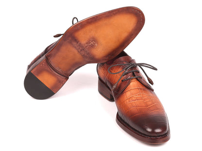 Image of Paul Parkman Brown Crocodile Embossed Calfskin Goodyear Welted Derby Shoes Id 5286Brw 106858732 from Edmene LLC