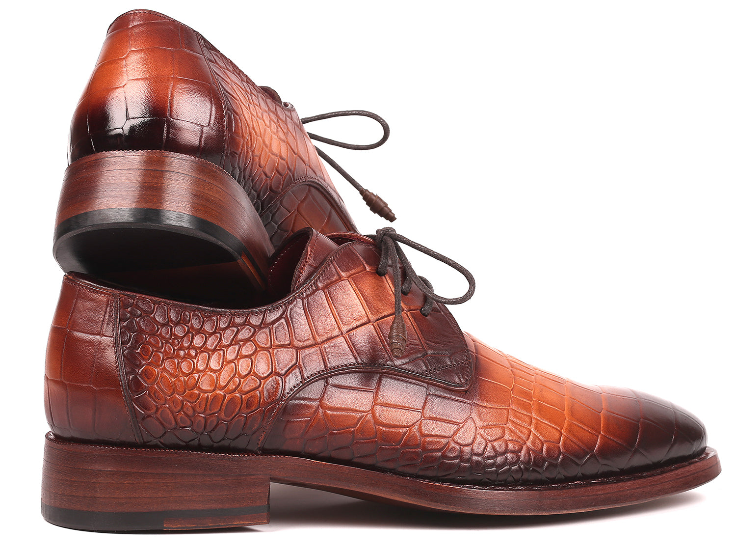 Image of Paul Parkman Brown Crocodile Embossed Calfskin Goodyear Welted Derby Shoes Id 5286Brw 106858732 from Edmene LLC