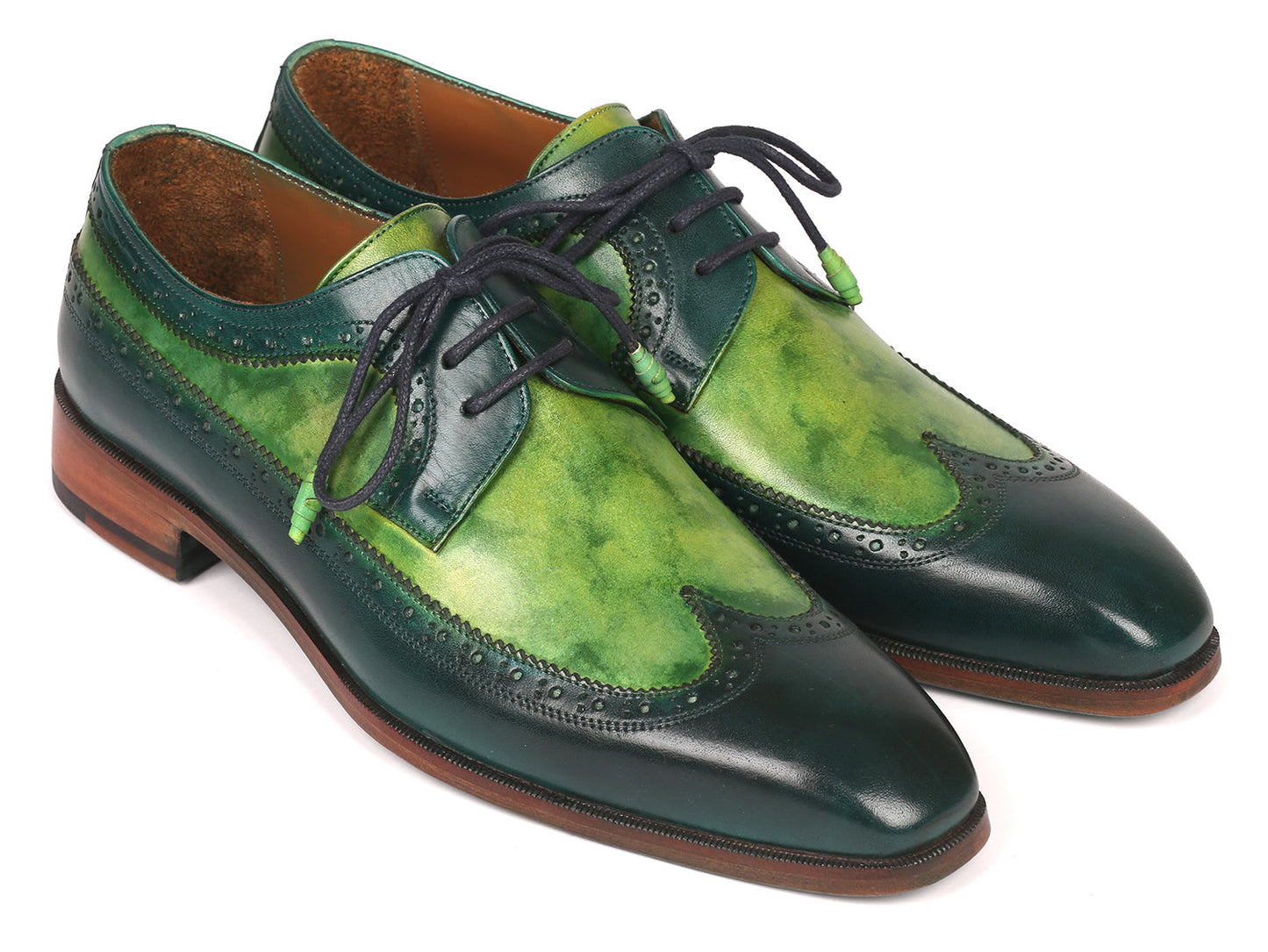 Image of Paul Parkman Men's Green Dual Tone Wingtip Derby Shoes (I... from Edmene LLC