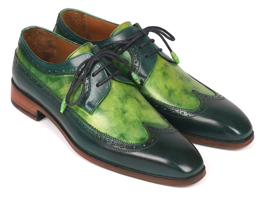 Image of Paul Parkman Men's Green Dual Tone Wingtip Derby Shoes (I... from Edmene LLC