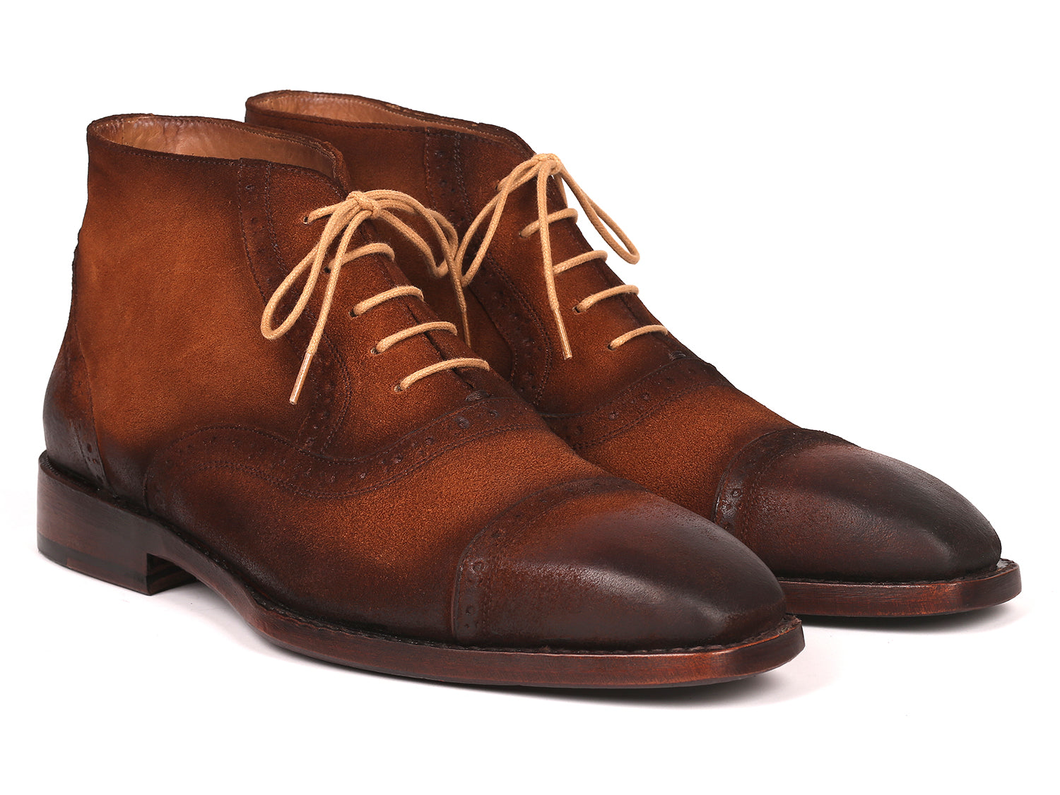 Image of Paul Parkman Antique Suede Brown Cap Toe Ankle Boots (ID#... from Edmene LLC