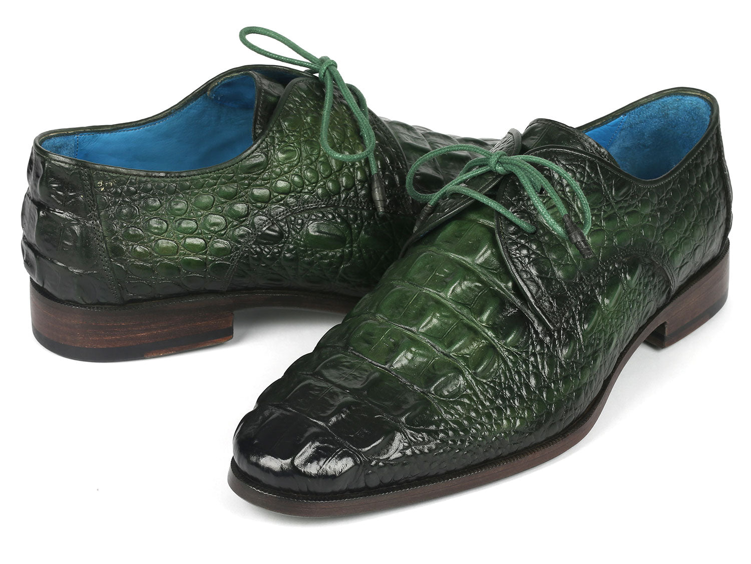 Image of Paul Parkman Mens Green Croco Textured Leather Derby Shoes Id 1438Grn 485058680 from Edmene LLC