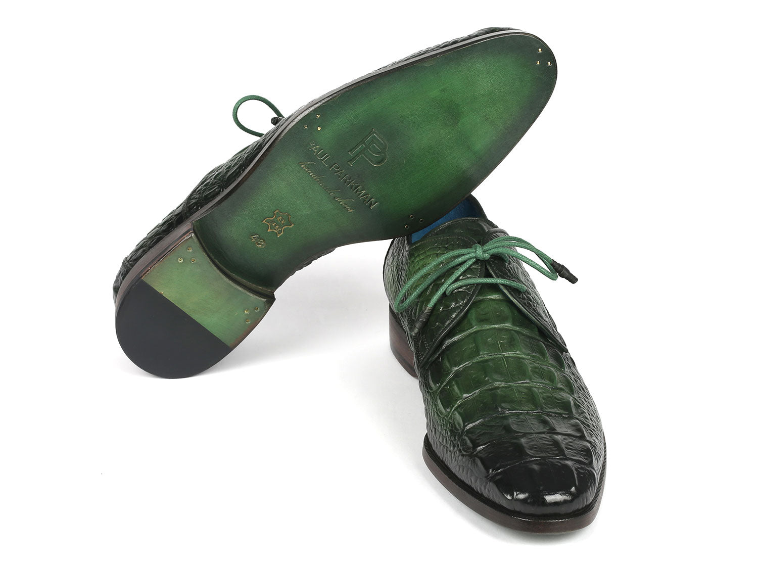 Image of Paul Parkman Mens Green Croco Textured Leather Derby Shoes Id 1438Grn 485058680 from Edmene LLC