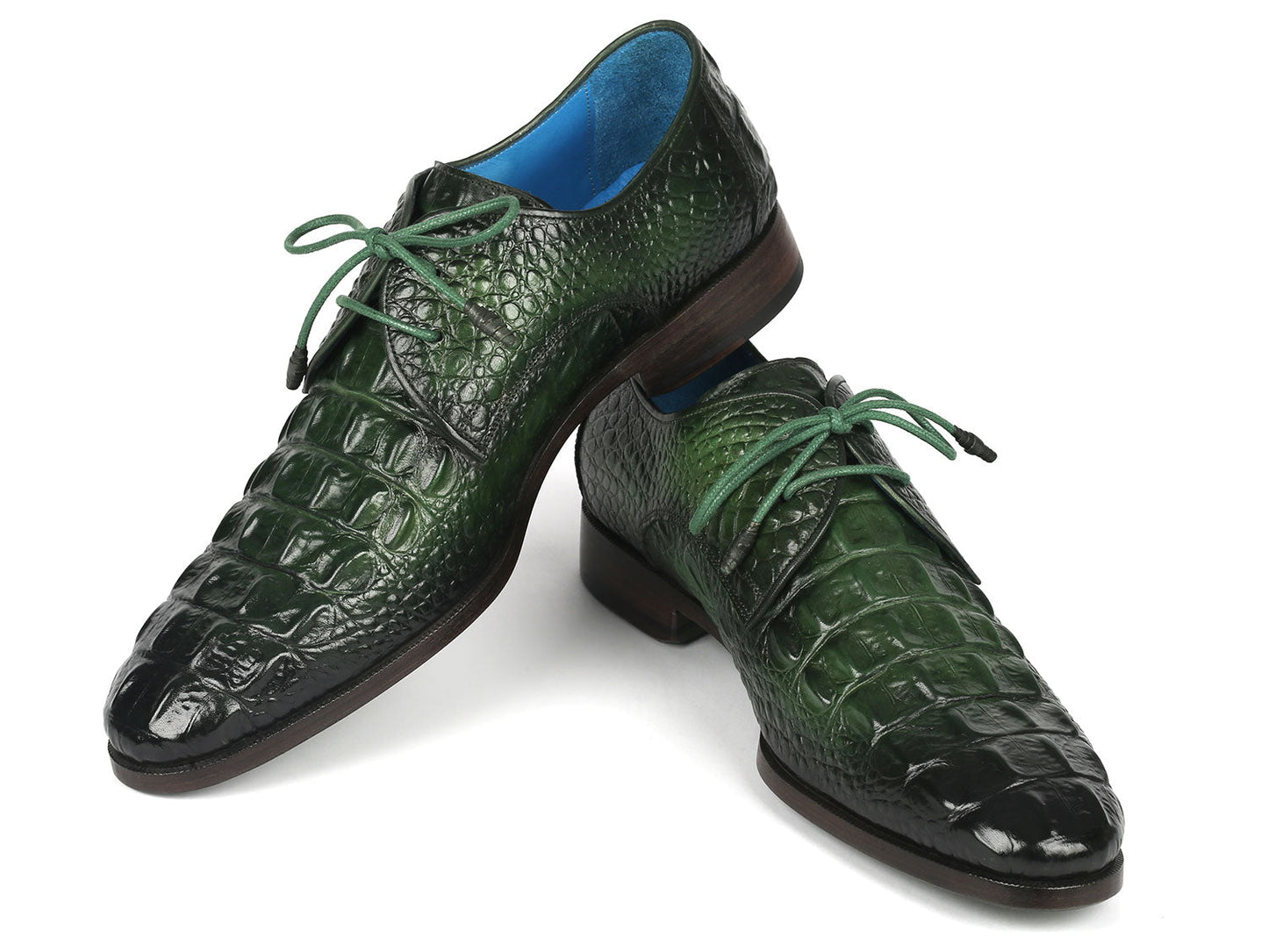 Image of Paul Parkman Mens Green Croco Textured Leather Derby Shoes Id 1438Grn 485058680 from Edmene LLC