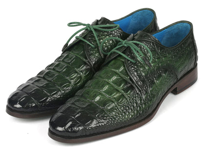 Image of Paul Parkman Mens Green Croco Textured Leather Derby Shoes Id 1438Grn 485058680 from Edmene LLC