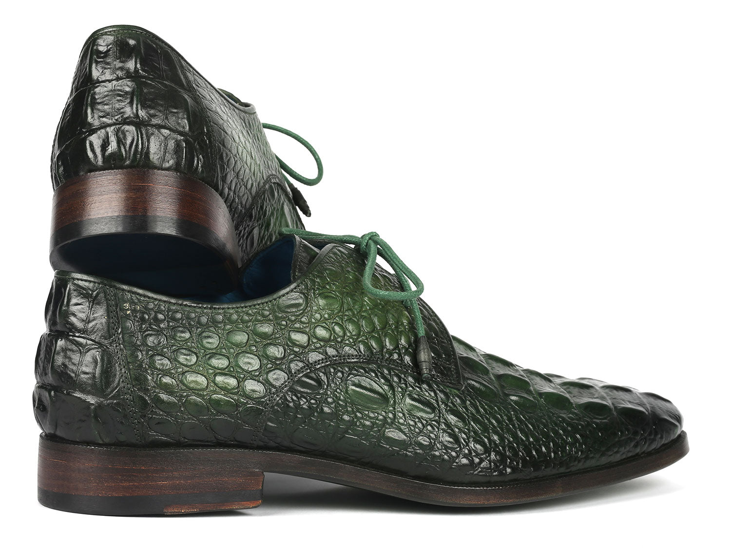 Image of Paul Parkman Mens Green Croco Textured Leather Derby Shoes Id 1438Grn 485058680 from Edmene LLC