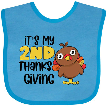 inktastic Its My 2nd Thanksgiving Cute Turkey Baby Bib Turquoise 406e0