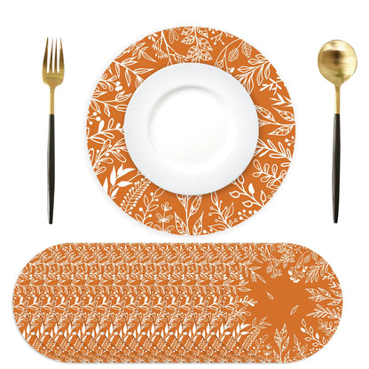 Orange Eucalyptus Leaves Paper Placemats Disposable 50 Pack Round Fall Thanksgiving Placemats 13.4 Inch Seasonal Autumn Thanksgiving Table Mats for Dinner Table Setting Birthday Wedding Party Supplies