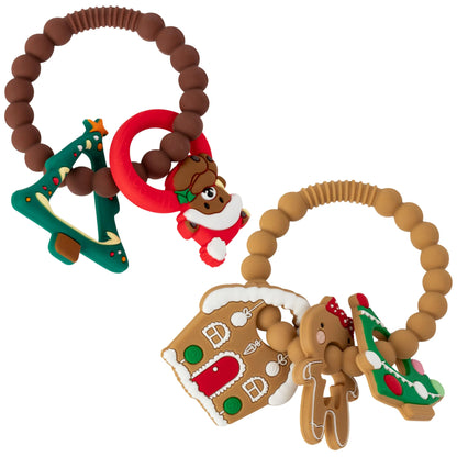 Christmas Teether Toys for Baby 2Pcs Silicone Christmas Tree Teething Toys Christmas Bear Rattle Teething Ring Xmas Gifts for Toddlers Christmas Baby Shower Party Presents for Baby Boys Girls