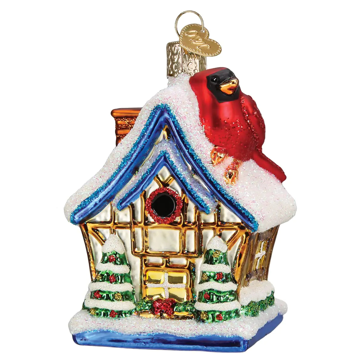 Old World Christmas Cardinal Birdhouse Glass Blown Ornament for Christmas Tree