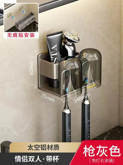Wall-Mounted Toothbrush and Cup Holder for Bathroom