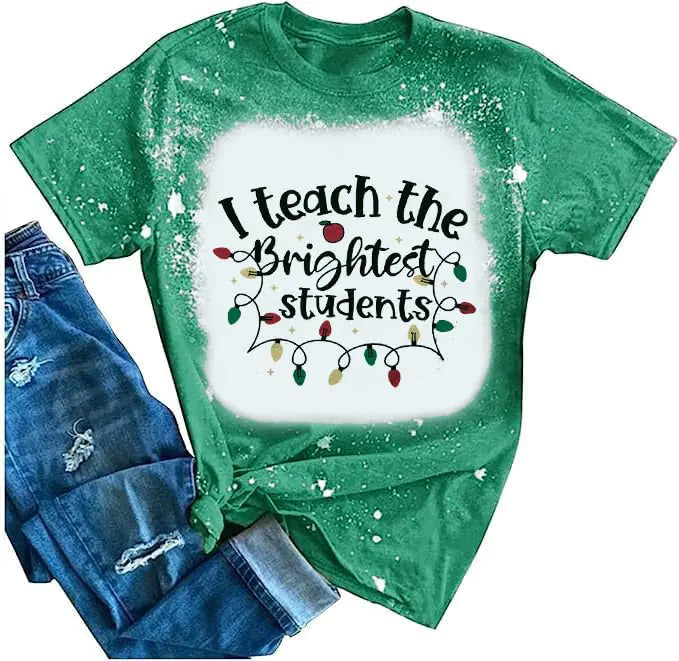 MOUSYA Teacher Christmas Shirt Christmas Bright Shirt Teacher Holiday Christmas Tops Tee I Teach The Brightest Students Shirt Green
