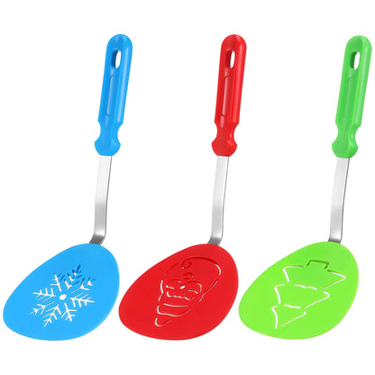 3pcs Christmas Spatula Turner Set Holiday Cookie Spatulas Stocking Stuffers Cooking Kitchen Tools Christmas Kitchen Decoration (Christmas Tree snowflake and Santa Claus)