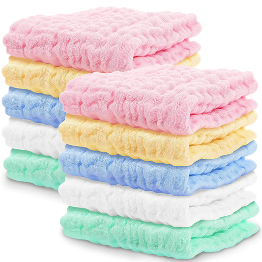 CLRBEATTY 10 Pack Muslin Baby WashclothsSoft Natural Baby Muslin Wash Cloth100% Cotton Muslin Washcloth for Baby Registry as ShowerBreathable Baby Face Towel Burp Cloths for Sensitive Skin Baby