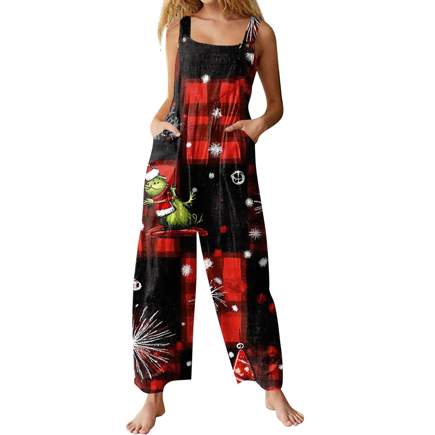 Christmas Romper For Women Christmas Onesies Adult One Piece Jumpsuits For Women Xmas Overalls Adjustable Strap Jumpsuitsoveralls For Women Loose Fit Ugly Christmas Pajamas Christmas Romper
