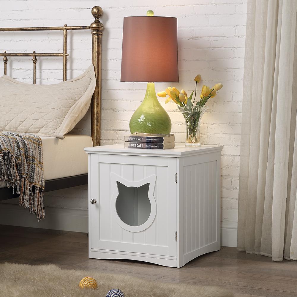 Image of Cat House And Litter Box Enclosure Nightstand White 489974868 from Edmene LLC
