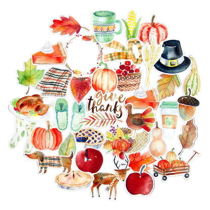 Navy Peony Cozy Thanksgiving Stickers (38 Pack) - Small Cute Waterproof and Durable | Aesthetic Autumn Decals for Water Bottles Laptops Scrapbook