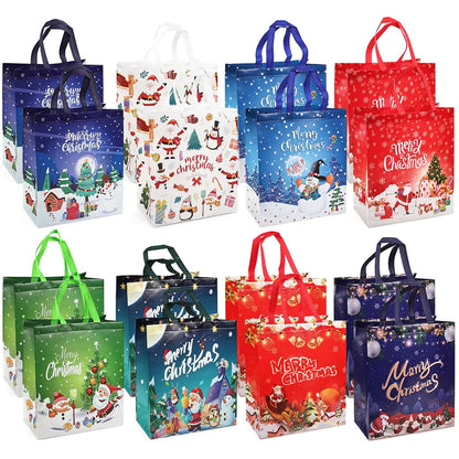 16PCS Large Christmas Gift Bags Christmas Tote Bags with Handles Christmas Treat Bags Multifunctional Non-Woven Christmas Bags for Gifts Wrapping Shopping Xmas Party Supplies 15"×13.8"× 5.9"