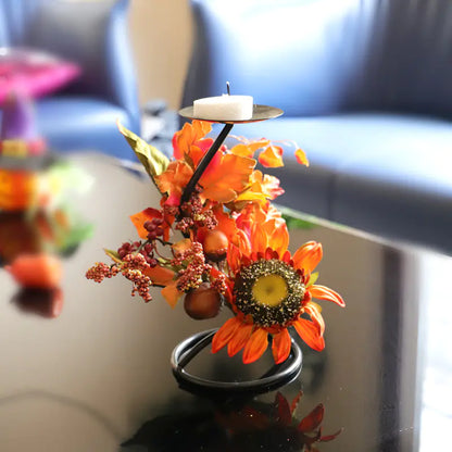 Thanksgiving Halloween Candle Holder with Sunflower Design