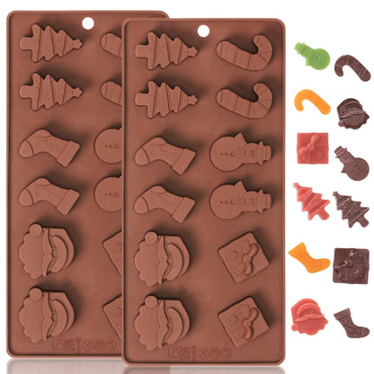 ZTHapwa Chocolate Molds Silicone Christmas Small Christmas Candy Molds with Shape of Santa Christmas Socks Christmas Tree Candy Cane Snowman Xmas Box for Gummy/Fudge/Jelly/Fruit Snacks 2 Pcs