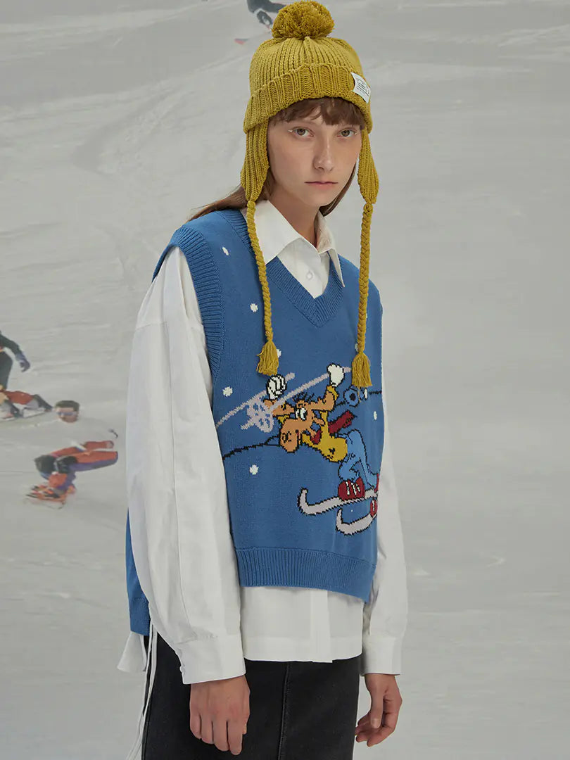 Vintage Inspired Knitted Ski Pattern Sleeveless Vest