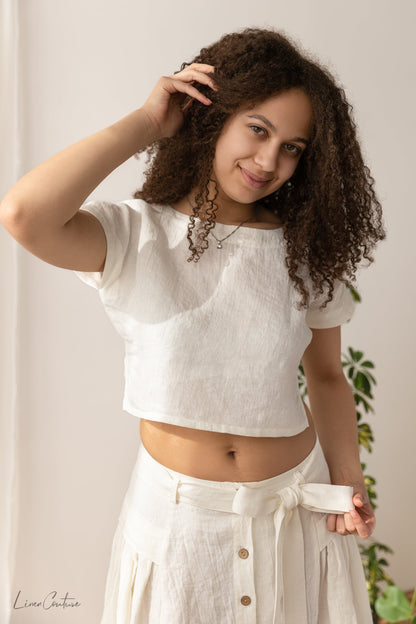 Image of Taormina Set Linen Crop Top And Flared Midi Skirt 1 781272505 from Edmene LLC