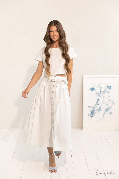 Image of Taormina Set Linen Crop Top And Flared Midi Skirt 1 781272505 from Edmene LLC