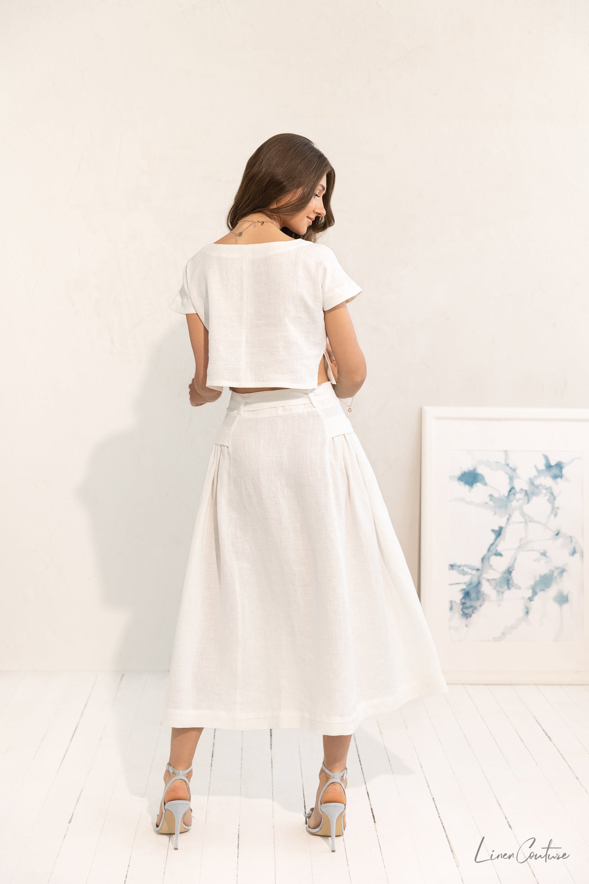 Image of Taormina Set Linen Crop Top And Flared Midi Skirt 1 781272505 from Edmene LLC