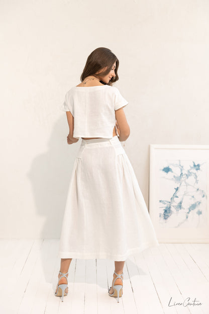 Image of Taormina Set Linen Crop Top And Flared Midi Skirt 1 781272505 from Edmene LLC