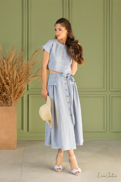 Image of Taormina Set Linen Crop Top And Flared Midi Skirt 1 781272505 from Edmene LLC